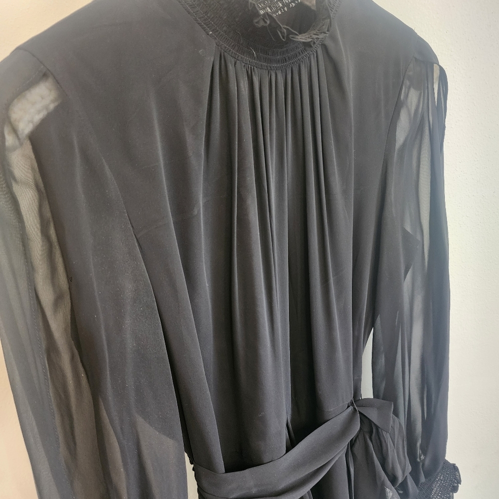 Womens Black Chiffon Tiered Mock Neck Split Sleeve Dress Rosalia By Alex Marie - Picture 6 of 15